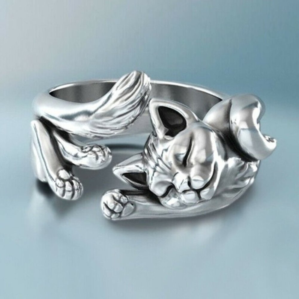 Adorable 925 Silver Kitty Ring - Picture 1 of 3